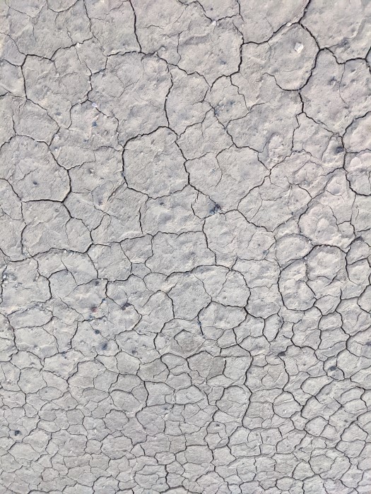 Close up of the ground, made up of scales of cracked dry mud.